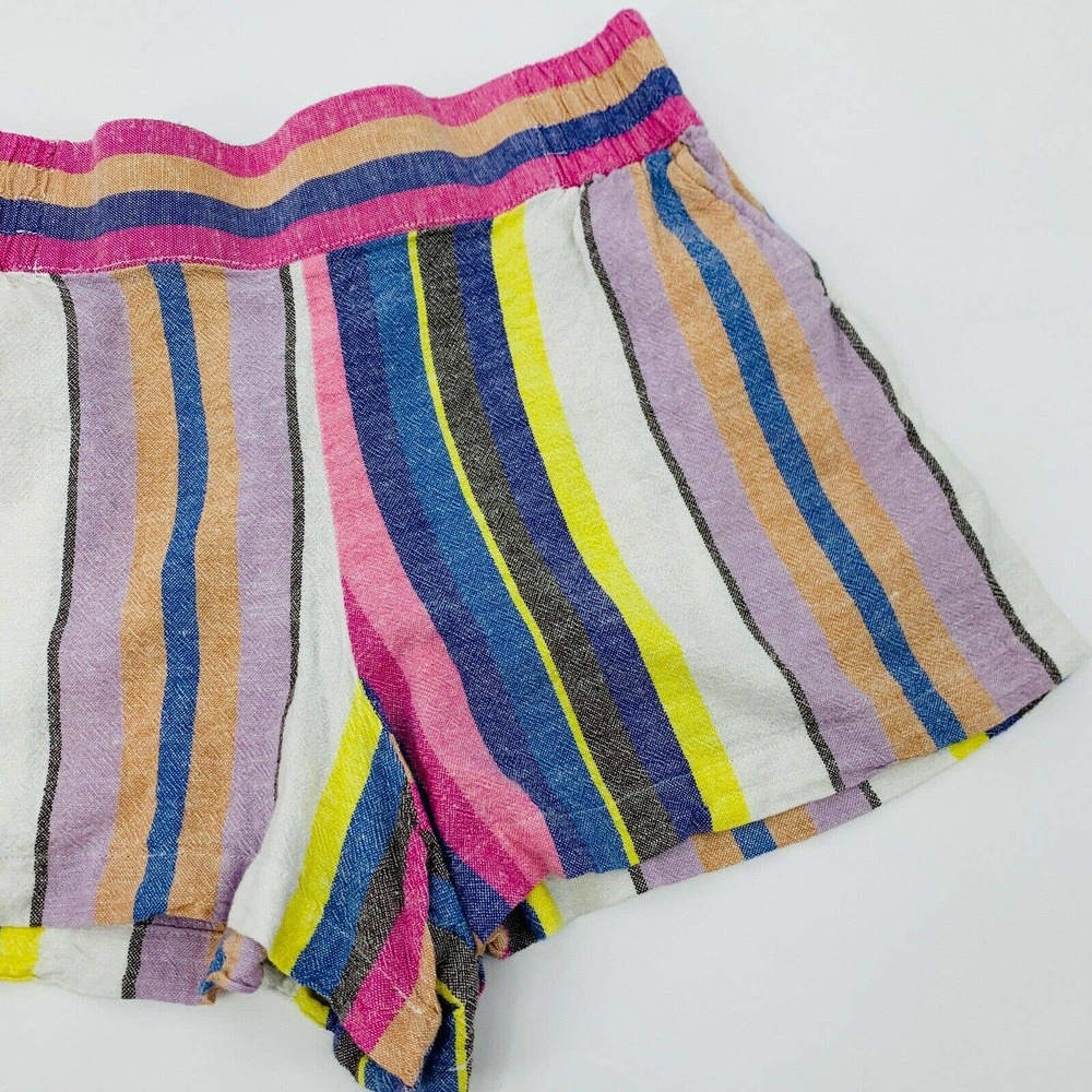 BP. Rainbow Stripe Linen Shorts Elastic Pockets - Picture 3 of 6
